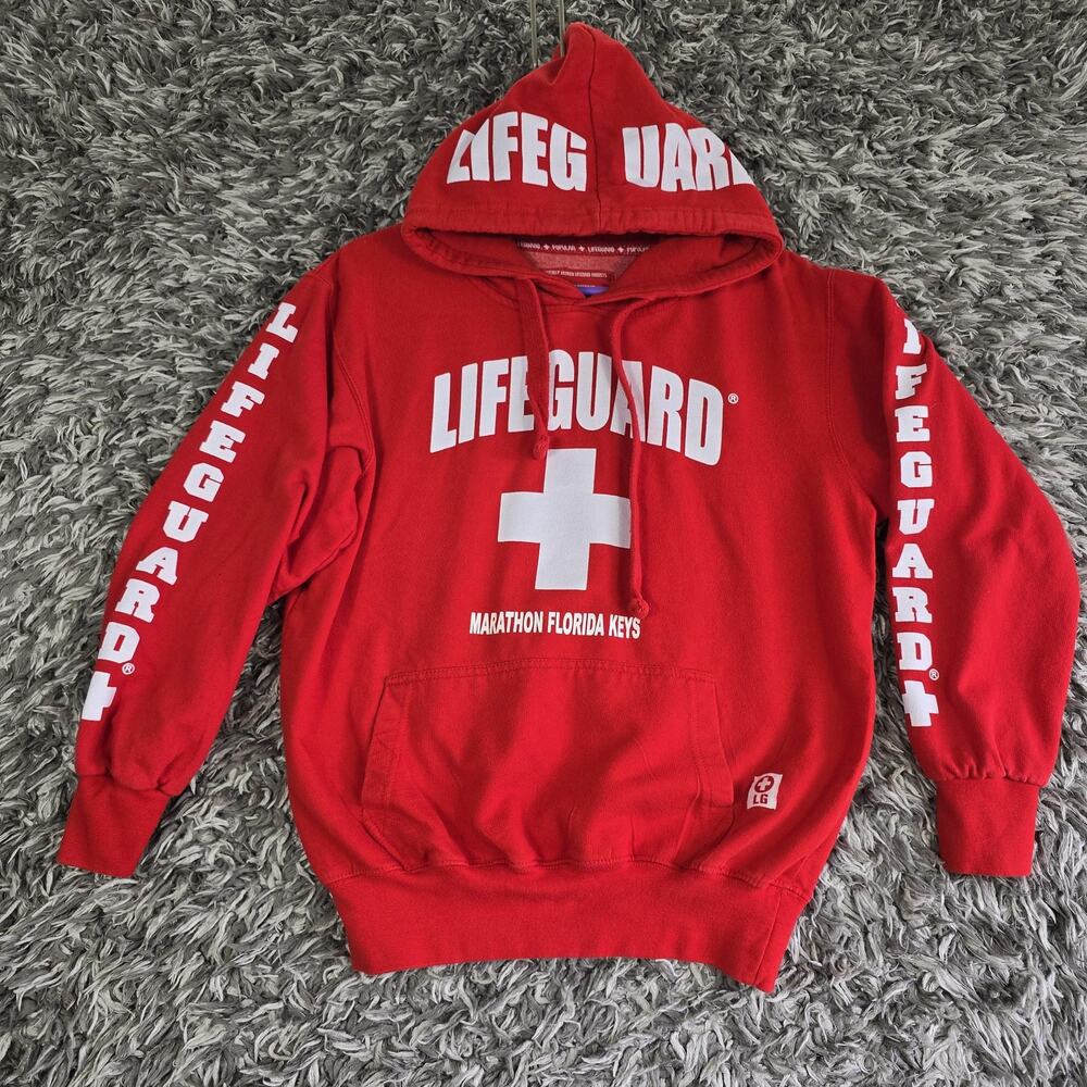 Lifeguard Hoodie Red Marathon Florida Keys Graphic Pullover Small Mens Womens